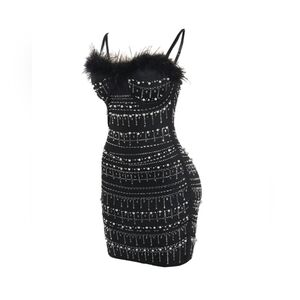 Black Rhinestone Pearl Bodycon Dress